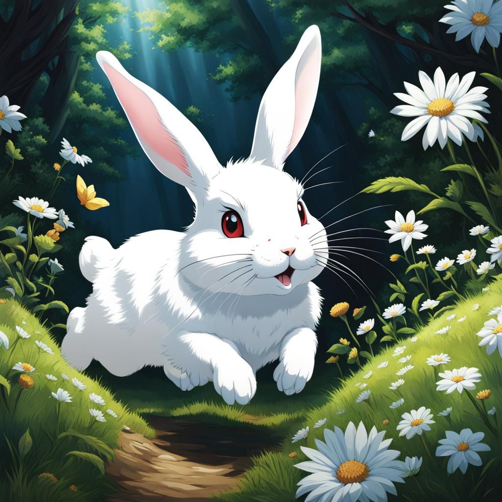 Anime Style White Rabbit Hopping