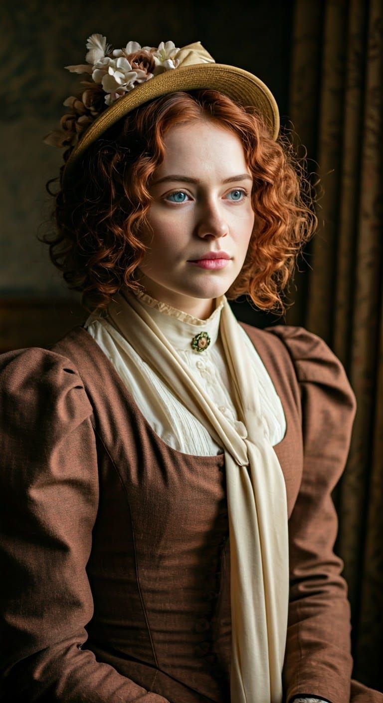 Young Victorian-Era Woman in Warm, Soft Light
