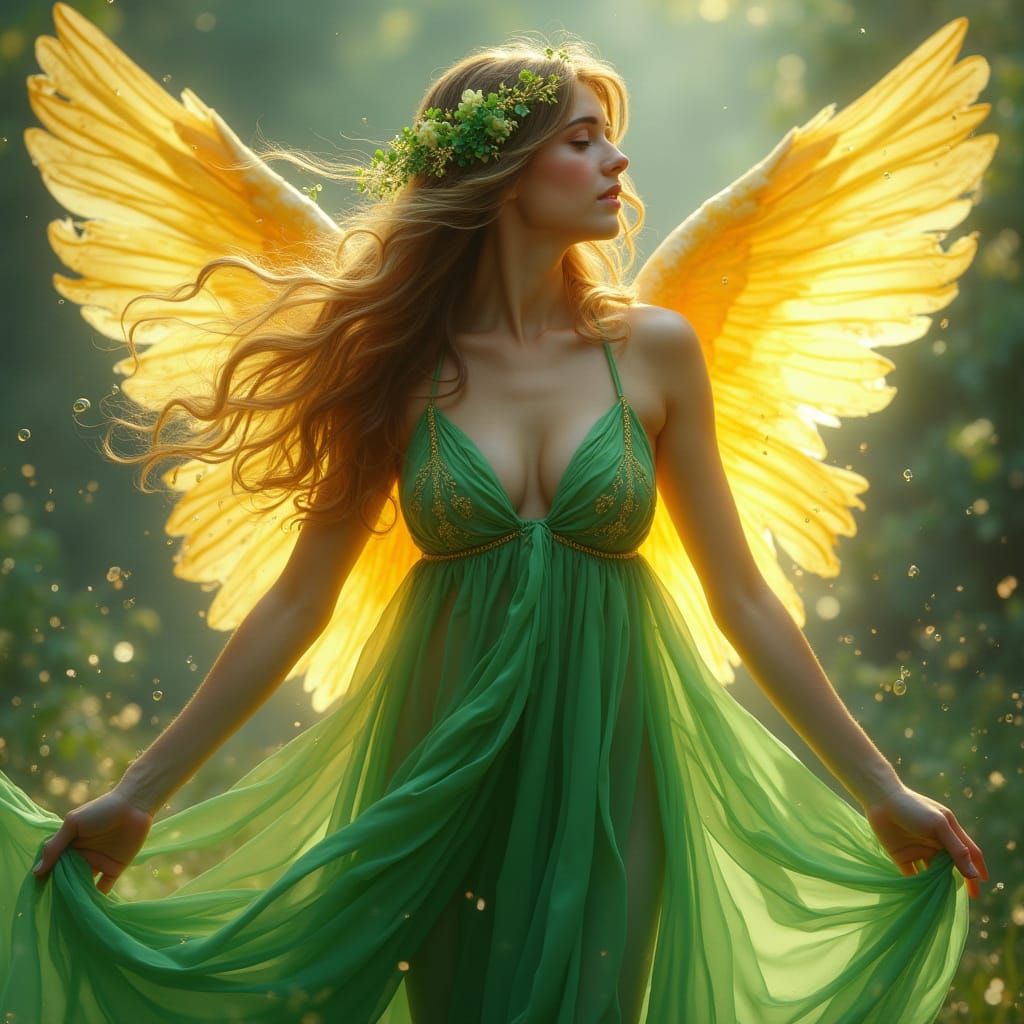 Angel of Emerald Spring in Hyperrealistic Portrait