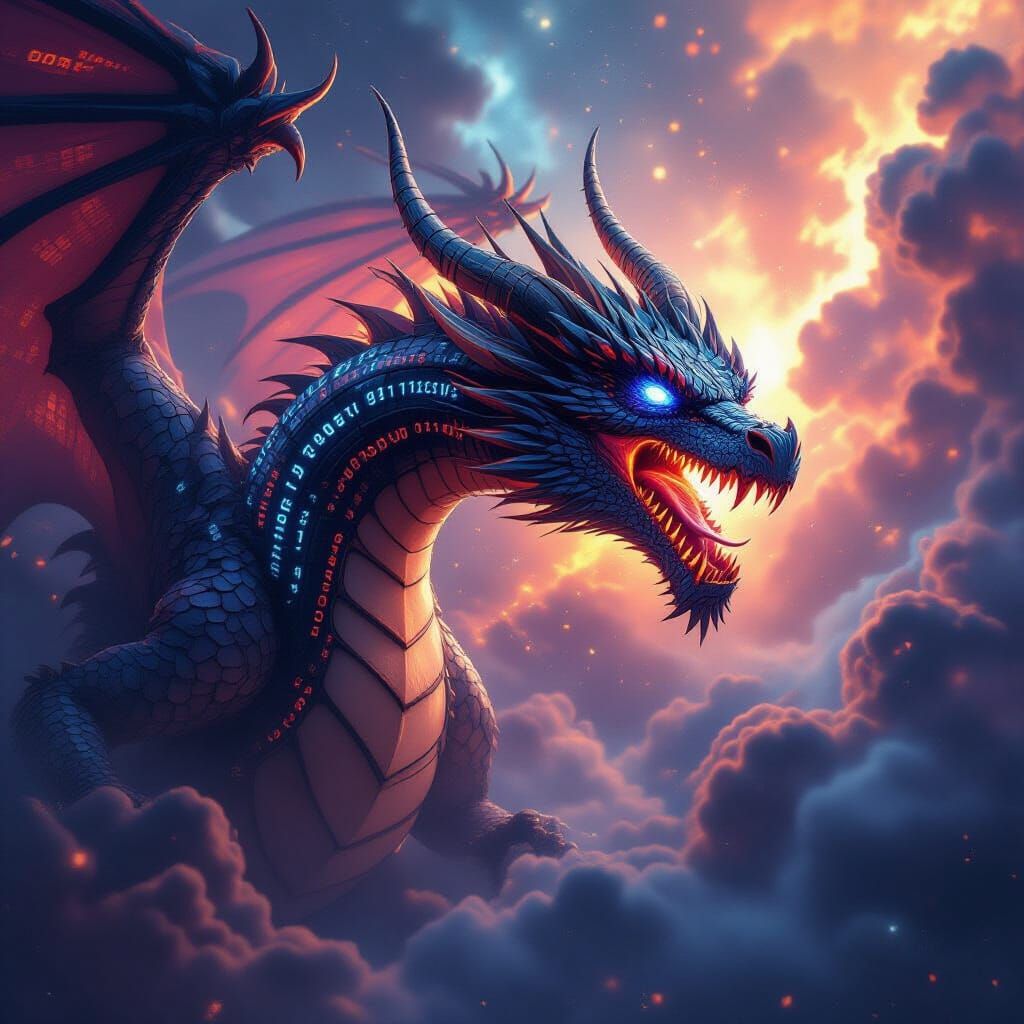 Binary Dragon Soars Through Digital Nebula