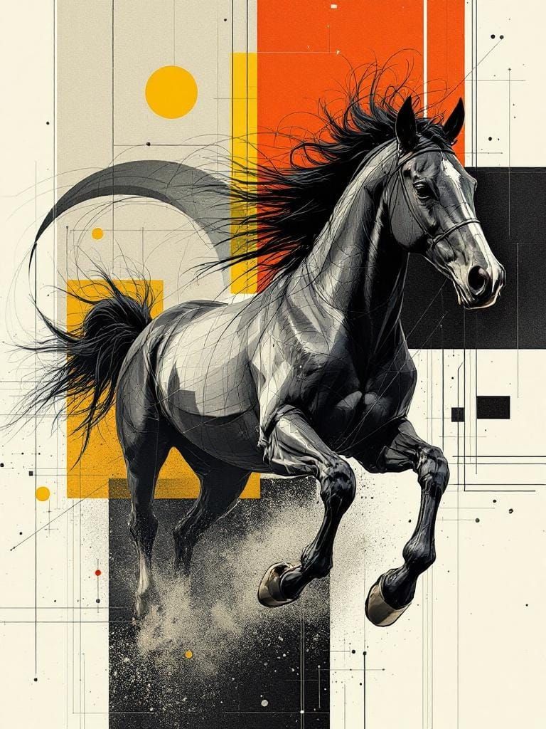 Horse Running Free: Bauhaus-Inspired Geometric Design