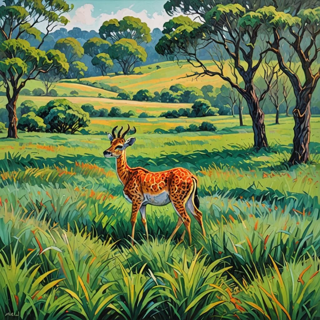 Lush Savannah Rebirth: Neo-Impressionist Oil Painting