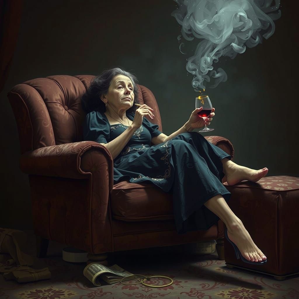 Weary Fairy Godmother in Velvet Armchair