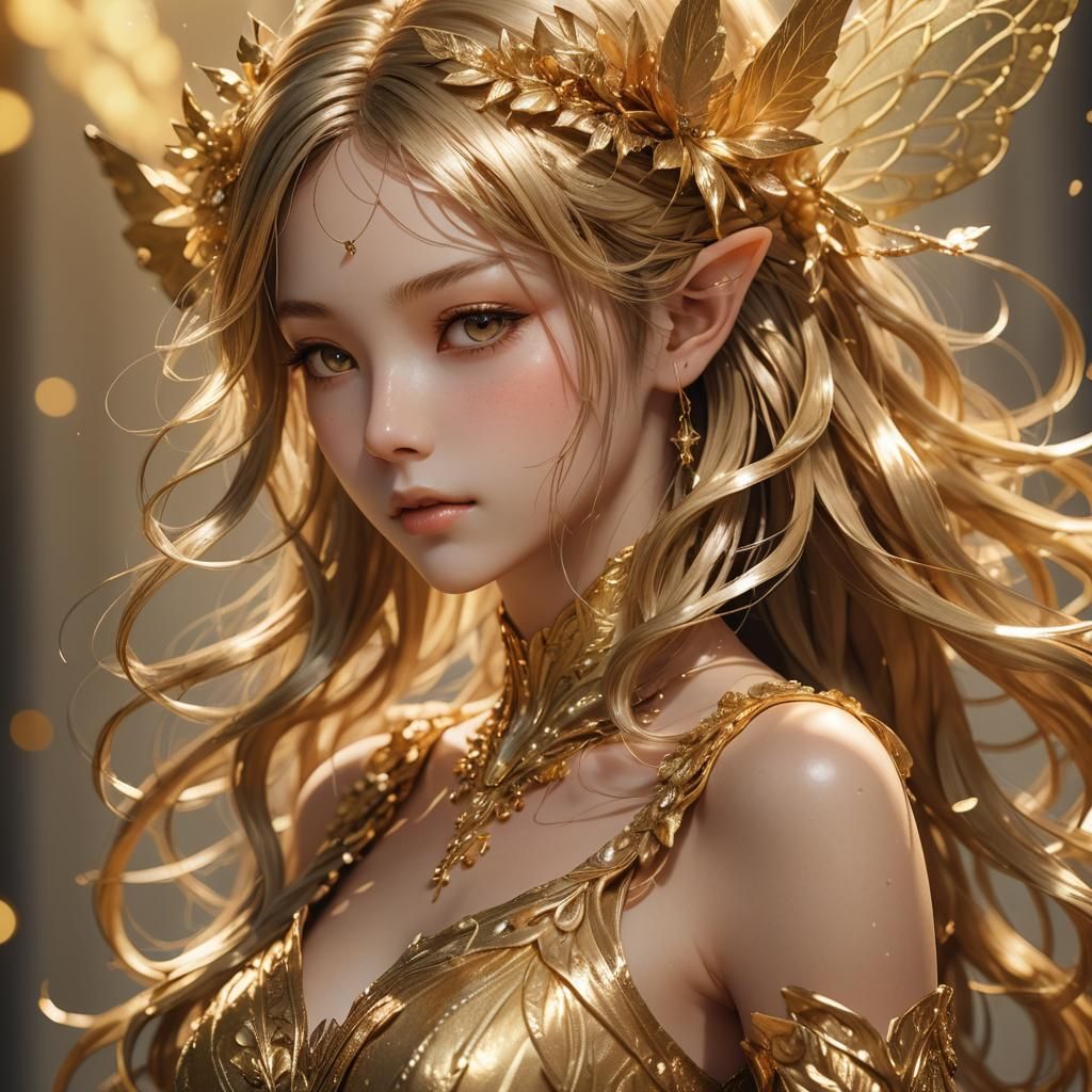 Radiant Faery in Gold Dress: 3D Anime Art