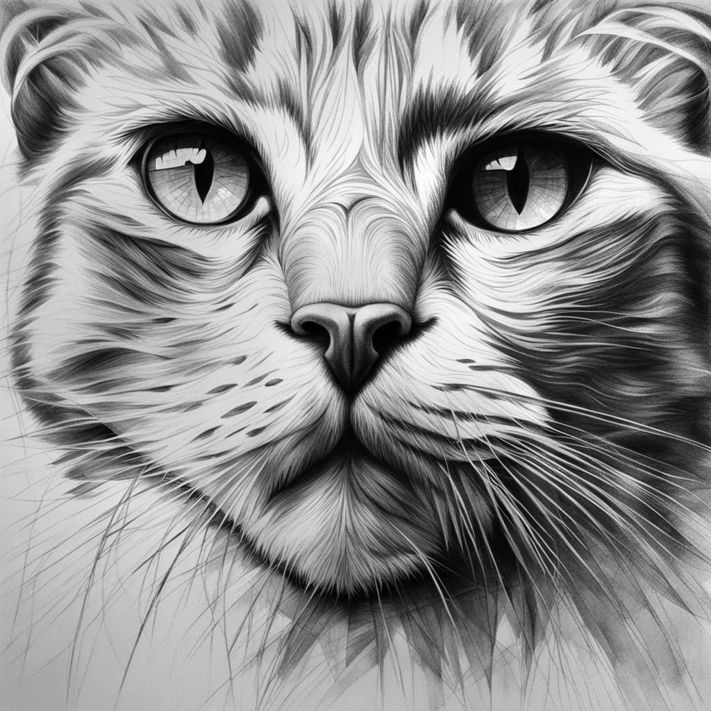 Abstract Surrealist Cat Pencil Drawing Portrait