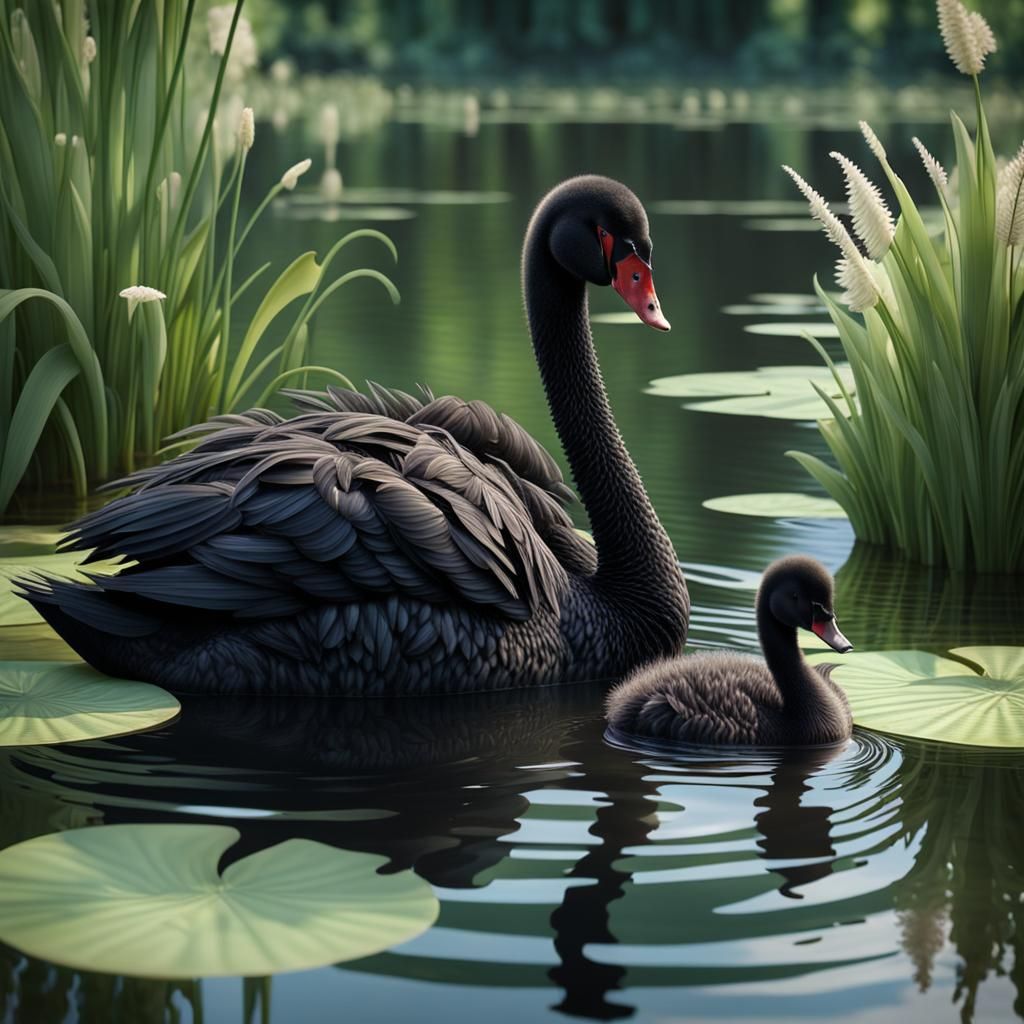 Black Swan Cygnets on a Lake: Hyperrealistic 4K