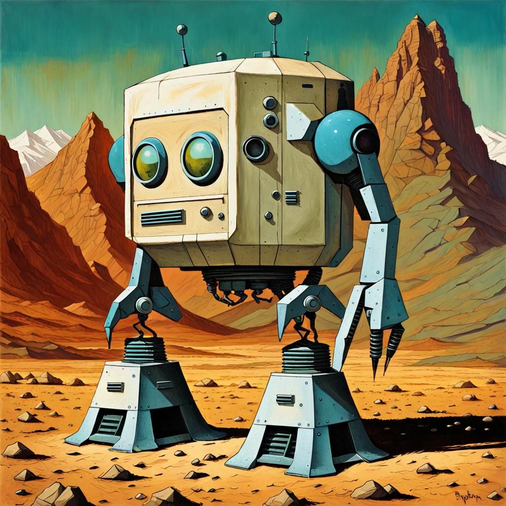 Friendly Robot on Moonbase: 1950s Sci-Fi Cover