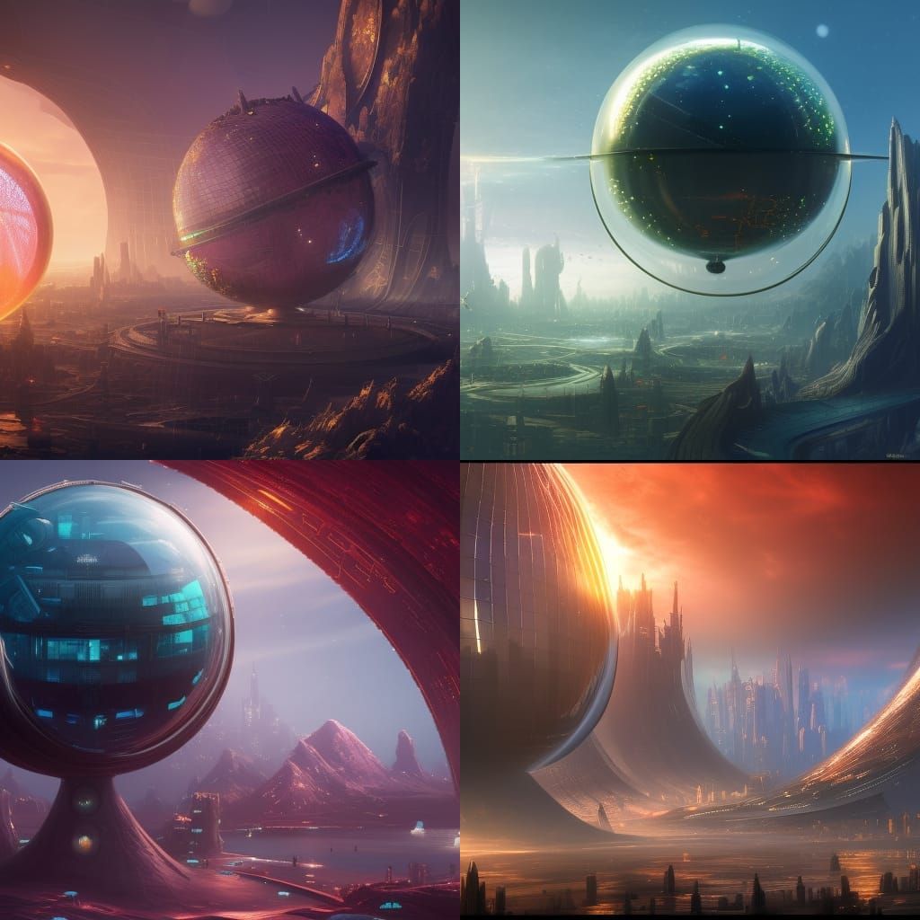 Futuristic City with Glass Sphere: Detailed Matte Painting