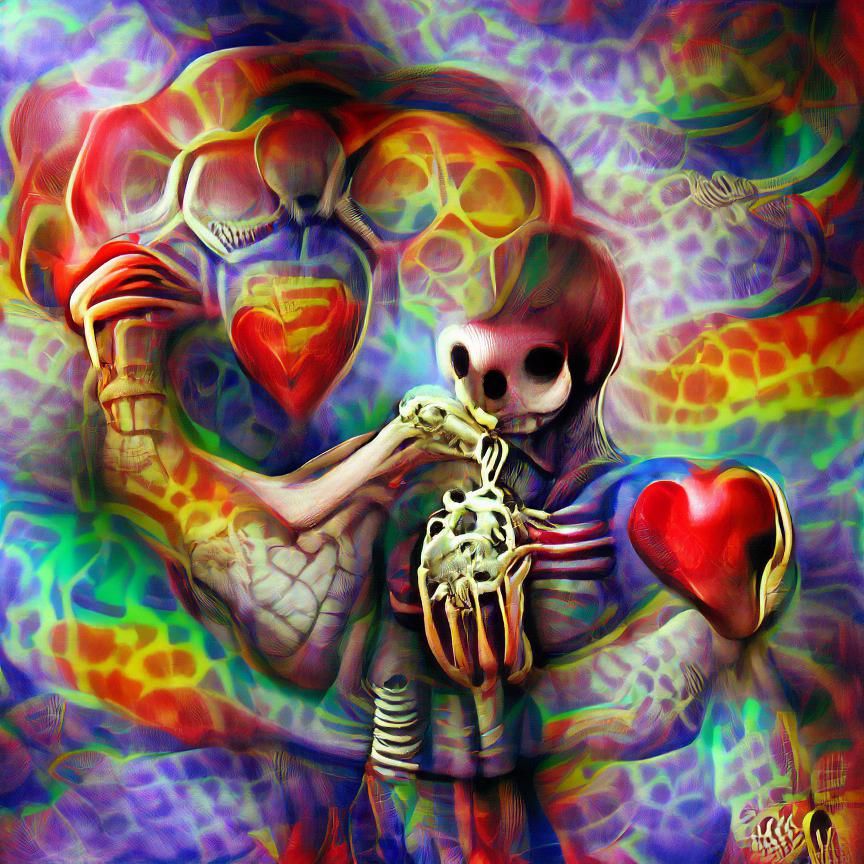 Skeleton holding heart deviantart psychedelic