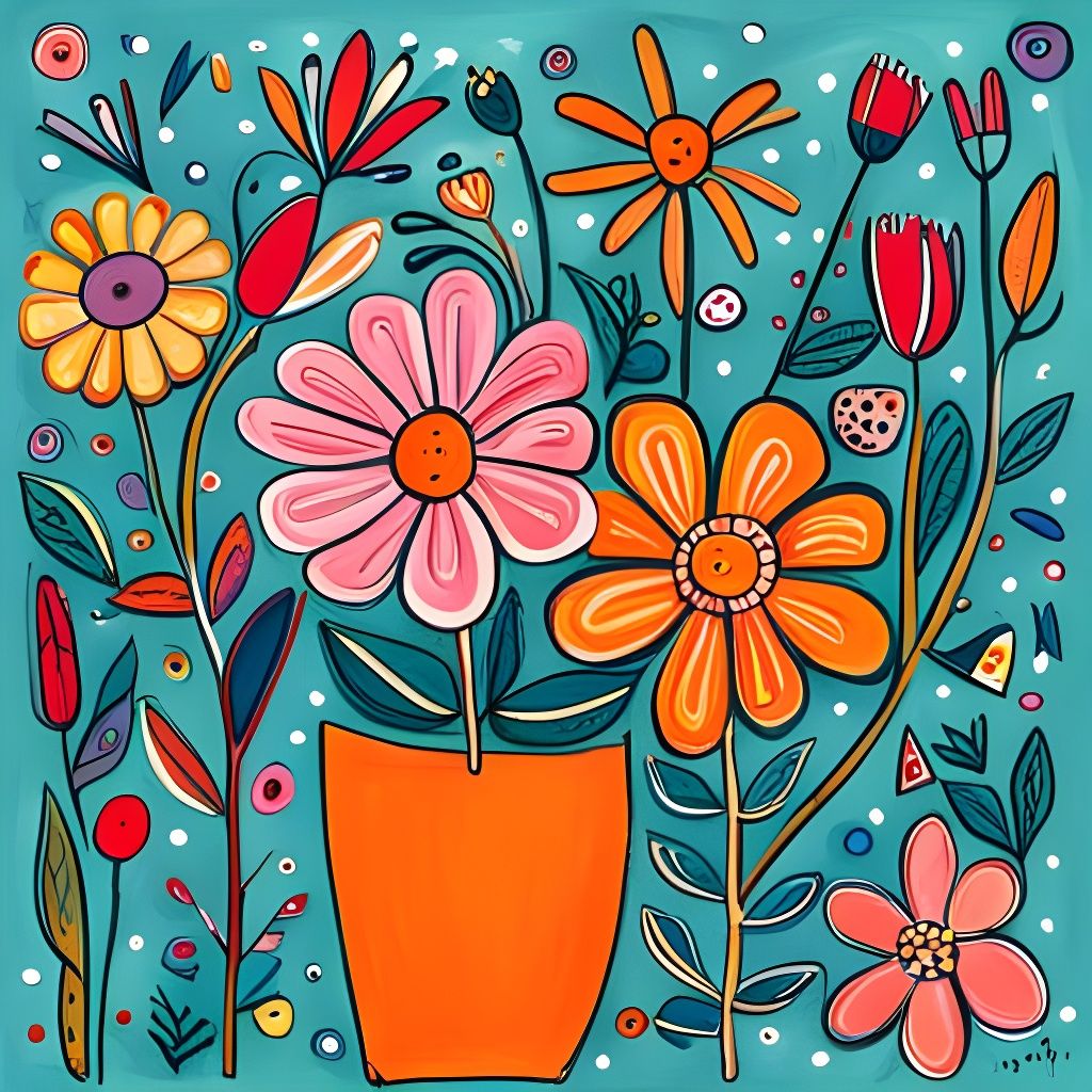 Botanical Summer Flowers in Art Brut Style