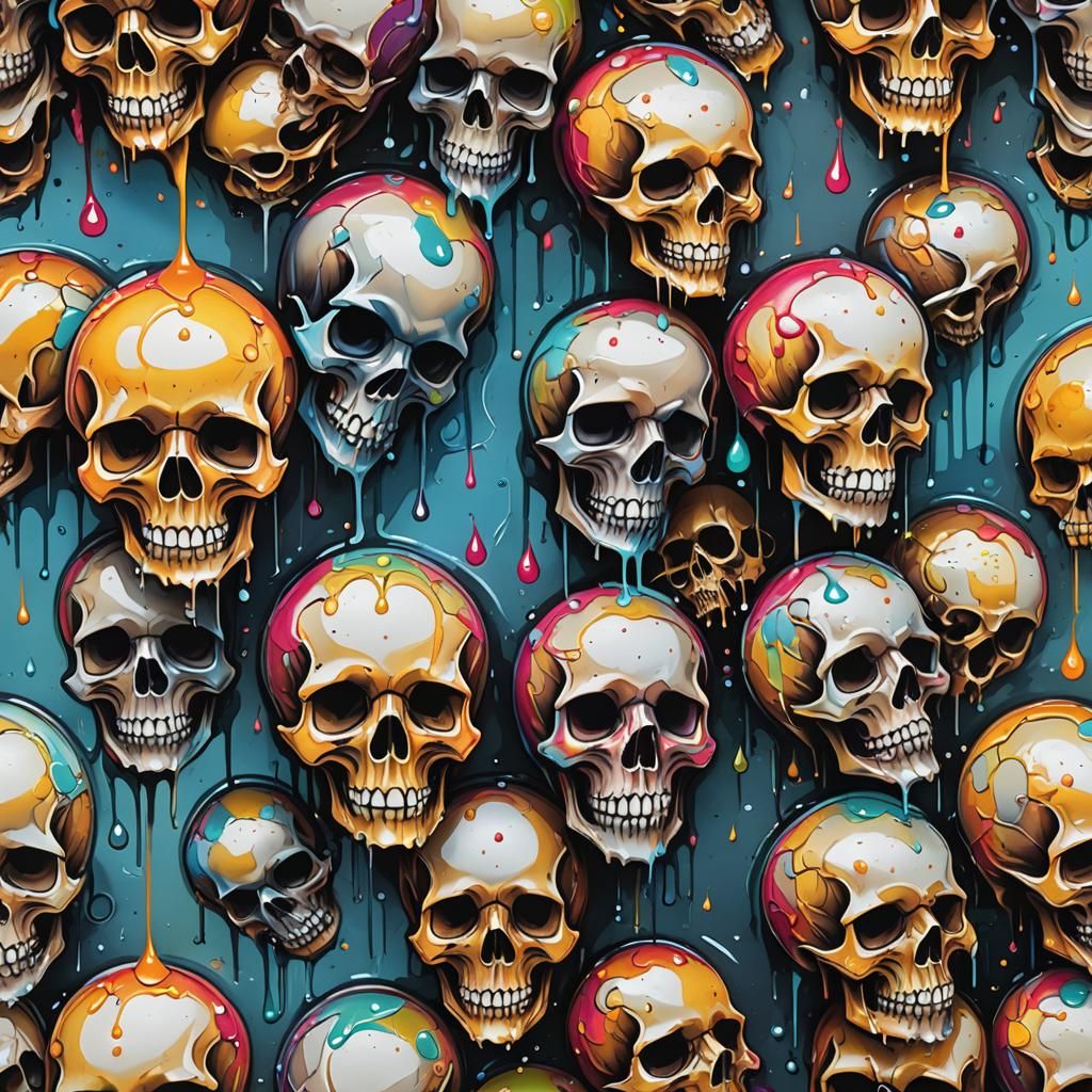 Skull Dew Drops in Graffiti Splash Art Style