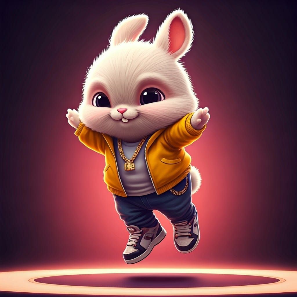 Hip Hop Bunny Leaping on Stage: 3D Digital Art