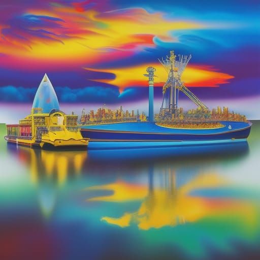 Beatles Yellow Submarine and Superyacht at Fantasy Pier