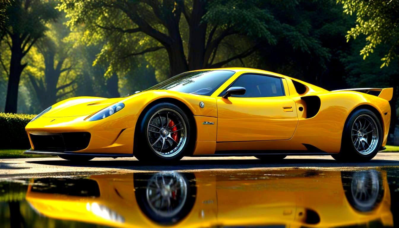 Golden Yellow Sports Car: 1960s Design Modernized