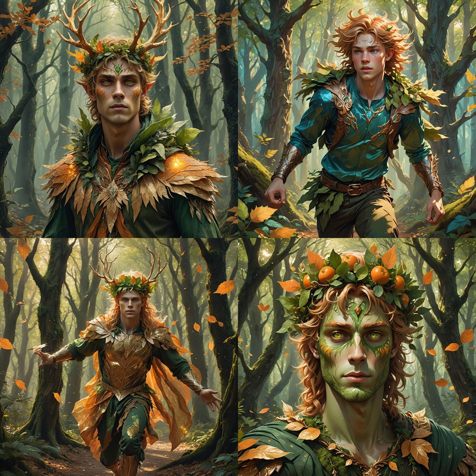 Youthful Male Dryad in Forest, Fantasy Concept Art