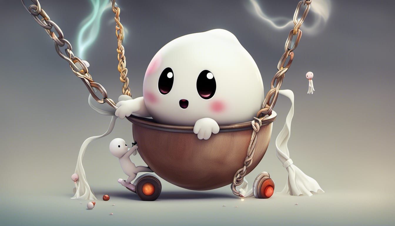 Chibi Ghost Rides a Wrecking Ball: Hyperreal Photograph