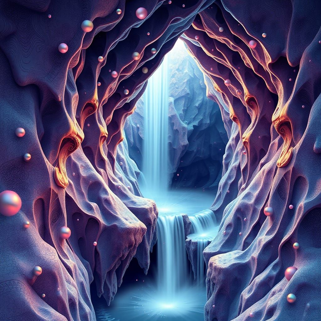 Dreamlike Waterfall in Vibrant Fractal Patterns