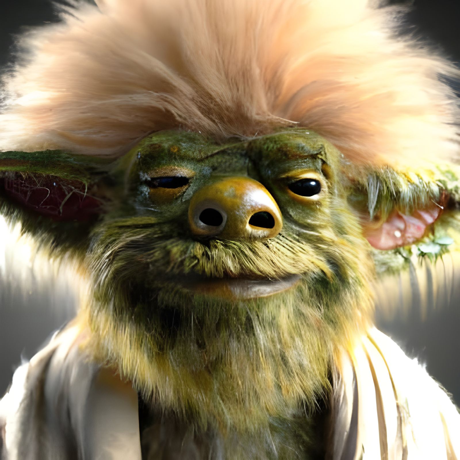Hyperrealistic Muppet Yoda with Afro