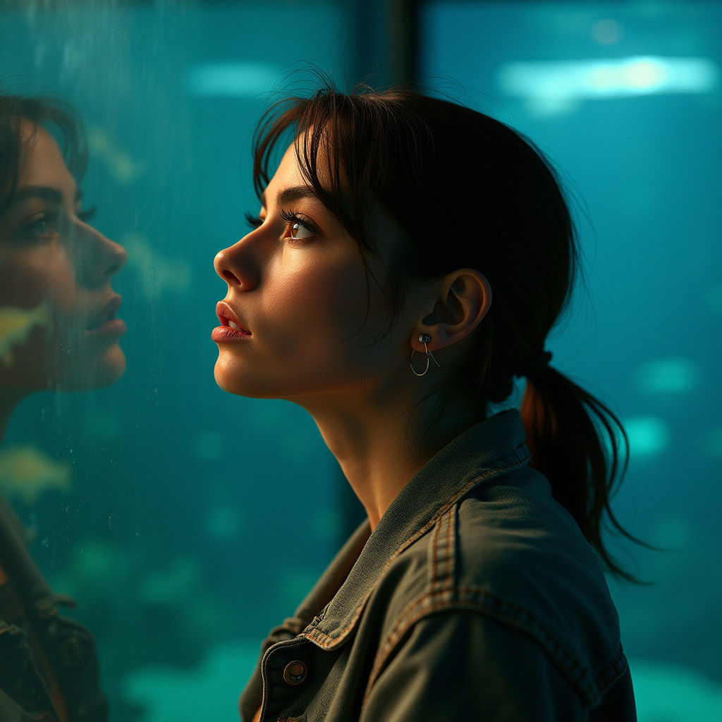 Confident Woman at Aquarium Exhibit