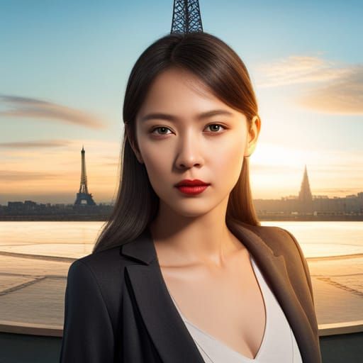 Woman Portrait with Eiffel Tower in 8K