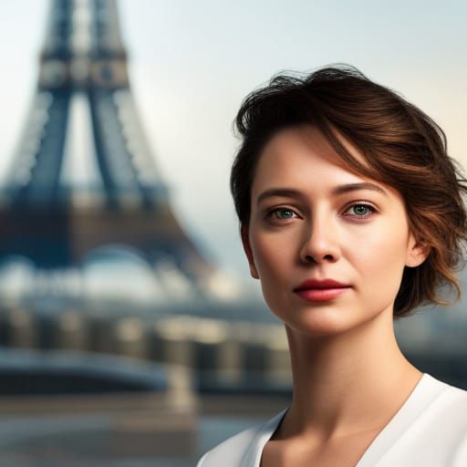 Woman Portrait with Eiffel Tower Background in 8k