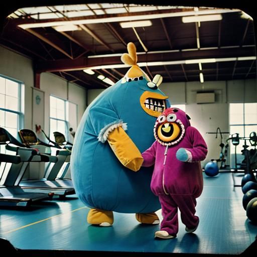 Vintage Photo of Monster Costume Chase at Gym