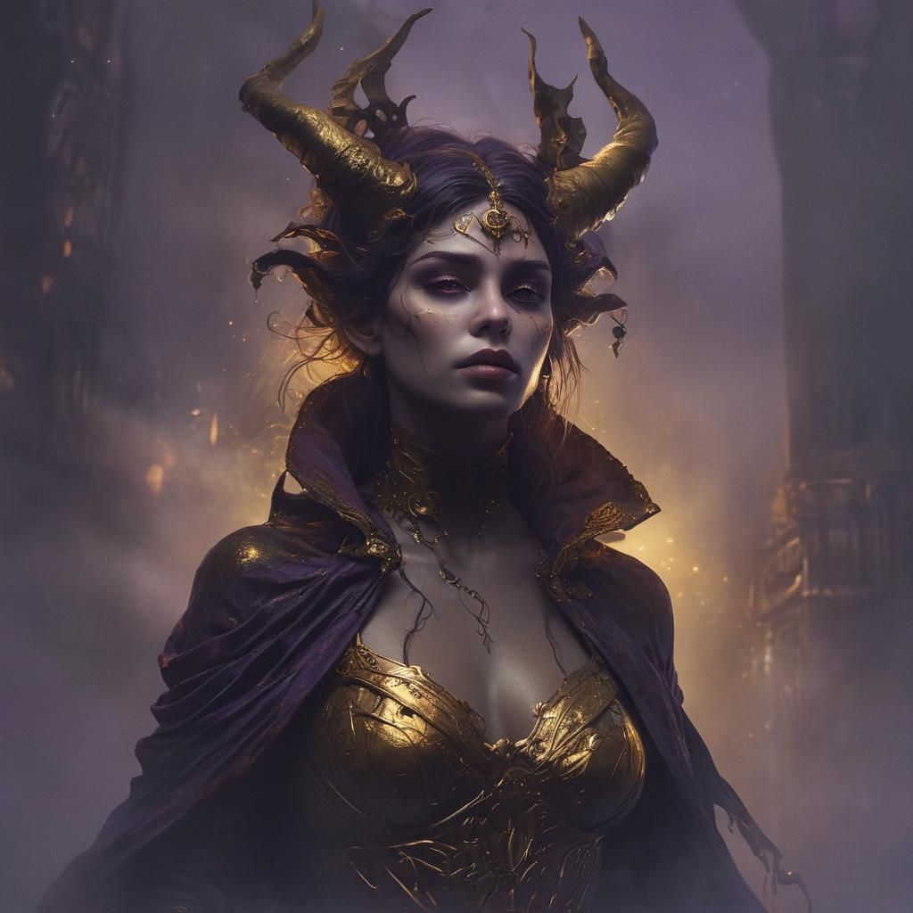 Mysterious Demon Woman in Dark Fantasy Art Nouveau