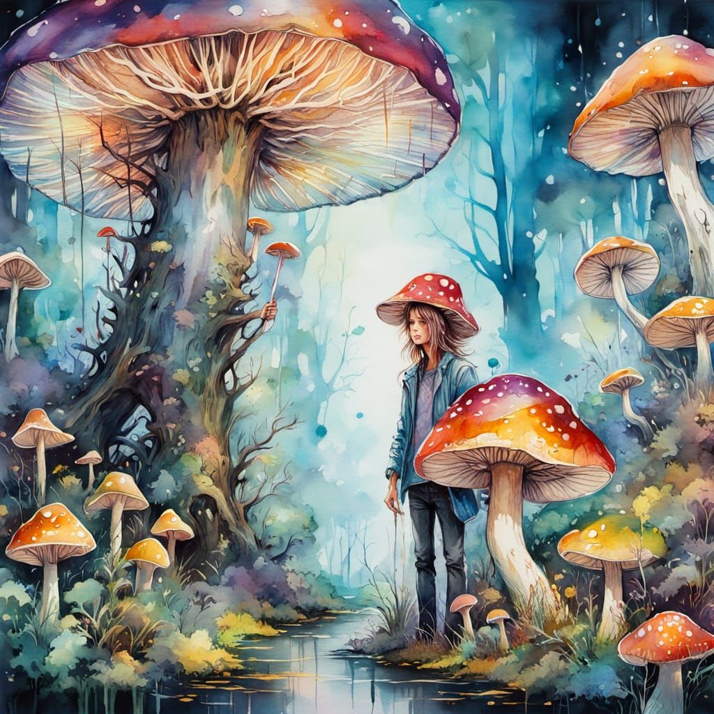 Glowing Magic Mushroom Royalty in Enchanted Forest