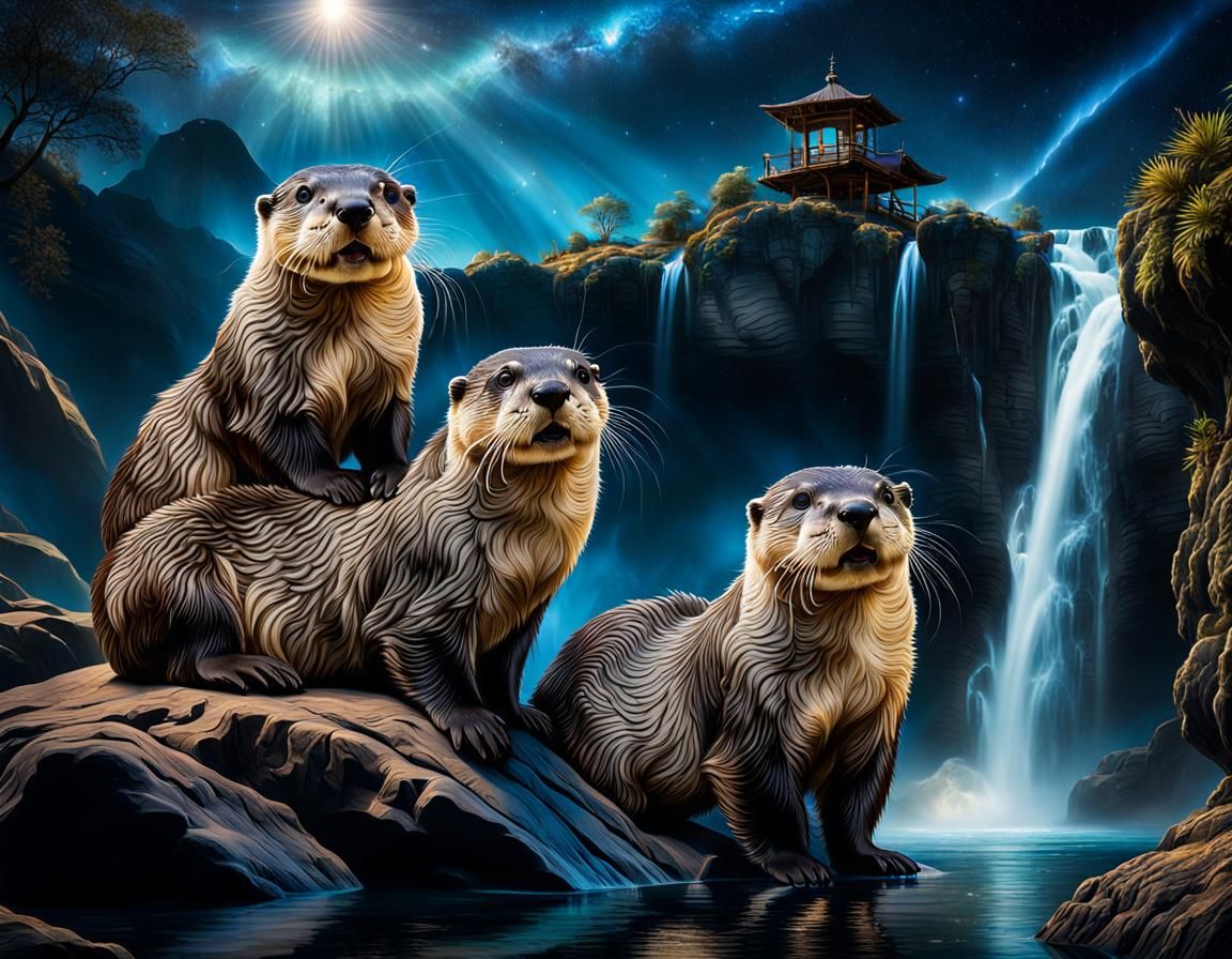 Sunset Splash: Otters' Nighttime Play