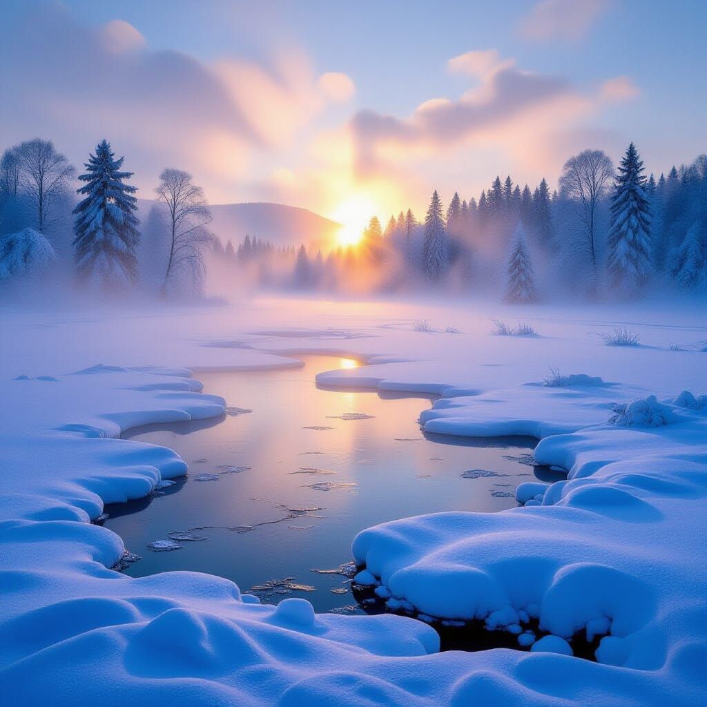 Steaming Ice in Morning Light: A Romantic Landscape