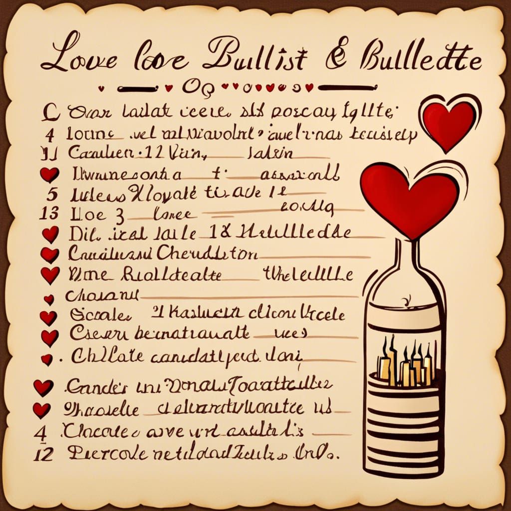 Romantic Grocery List: Heart, Chocolate, Wine, Candles