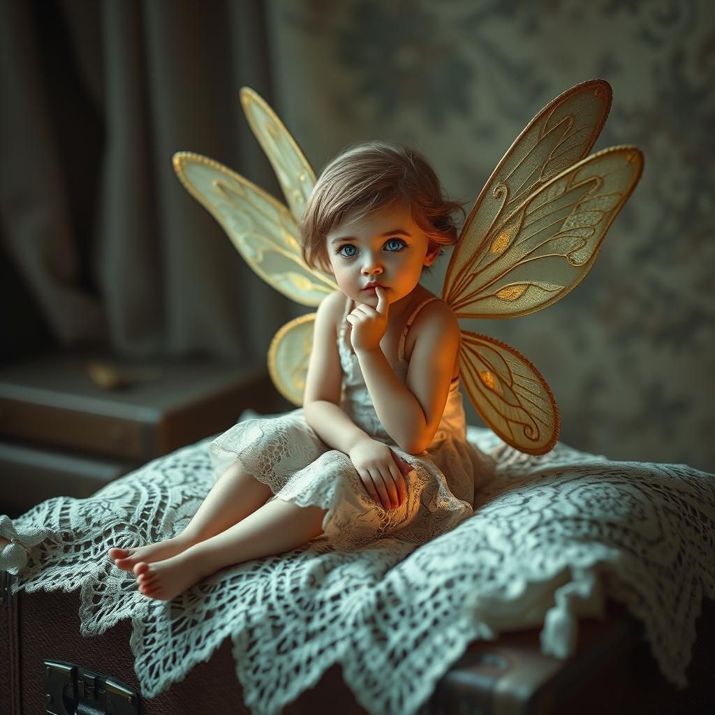 Vintage Fairy on Lace Pillow in CGI Style