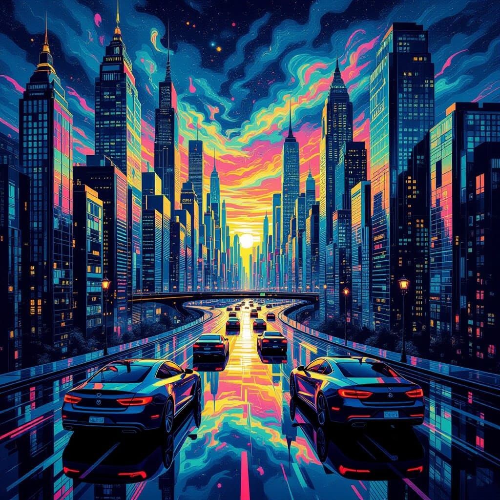 Dynamic Graffiti Metropolis in Optical Illusion Style