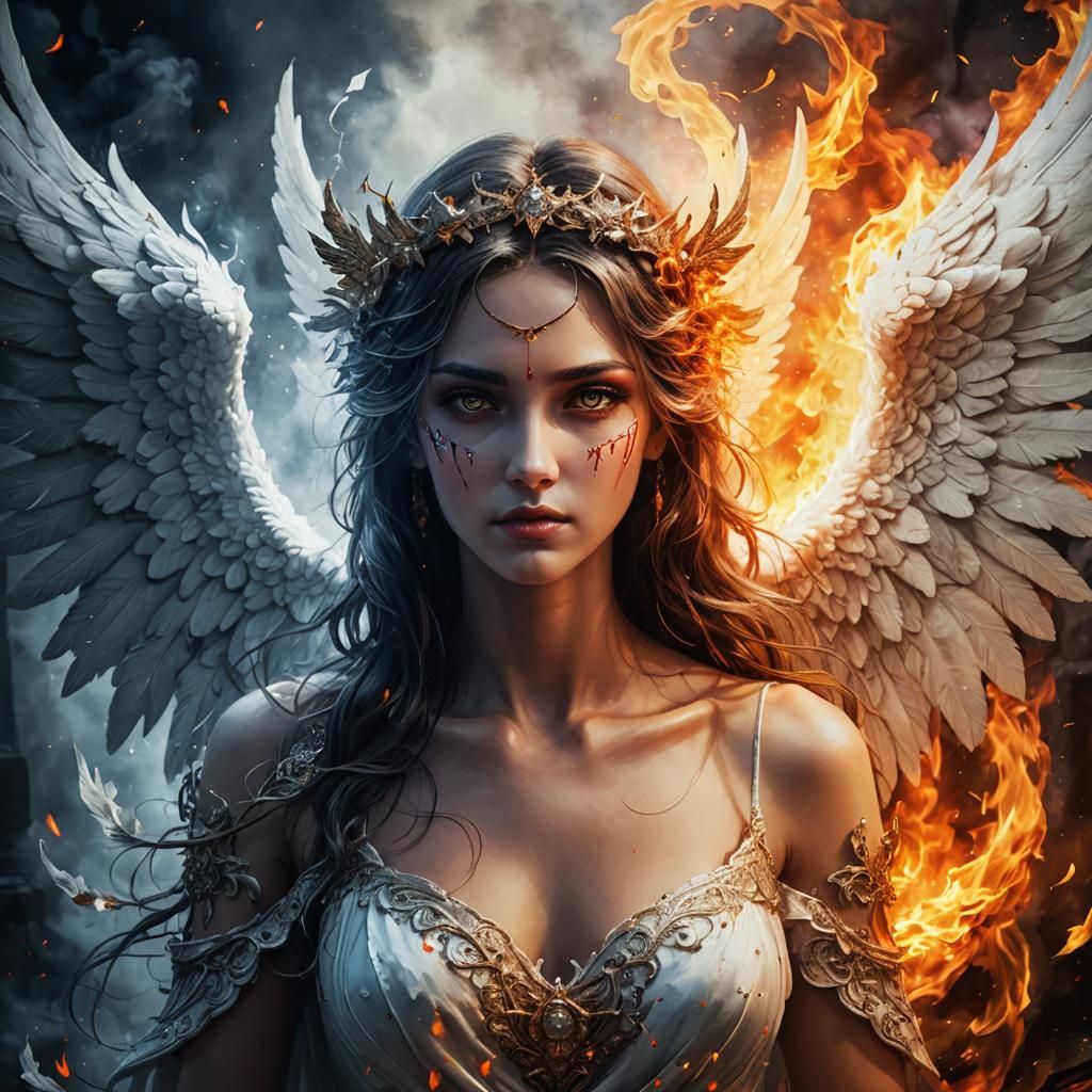 Angelic Marriage in Fantasy Fire Background