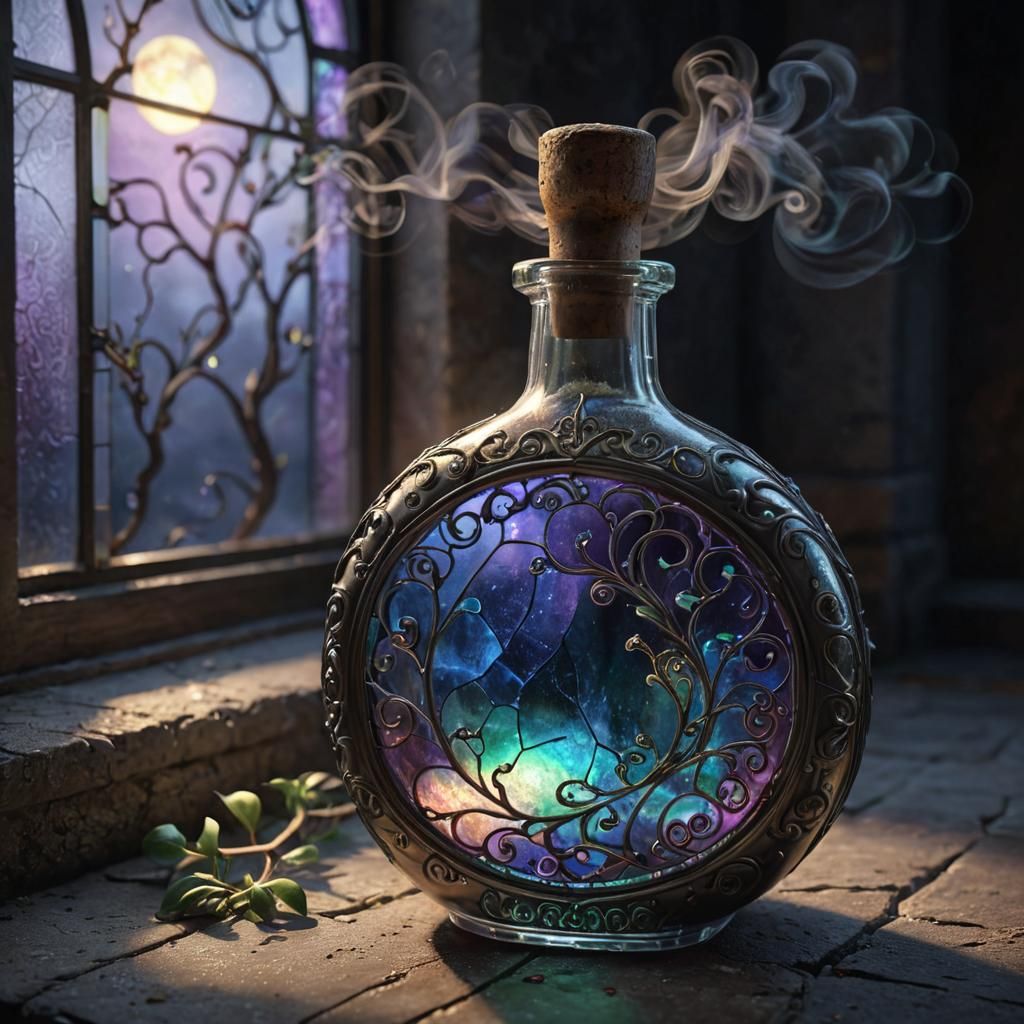 Stained-Glass Bottle with Iridescent Mist