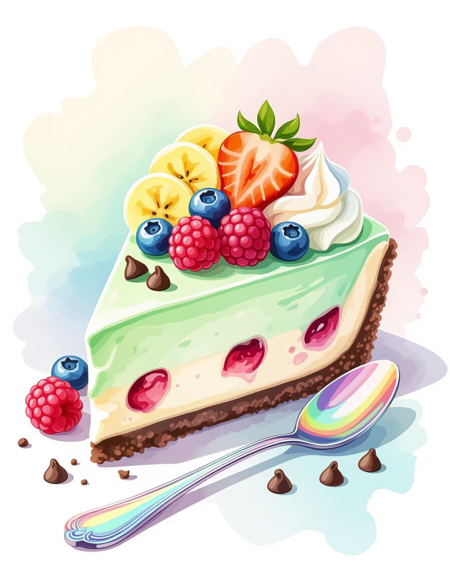 Mint Chocolate Cheesecake Slice with Fruit Toppings