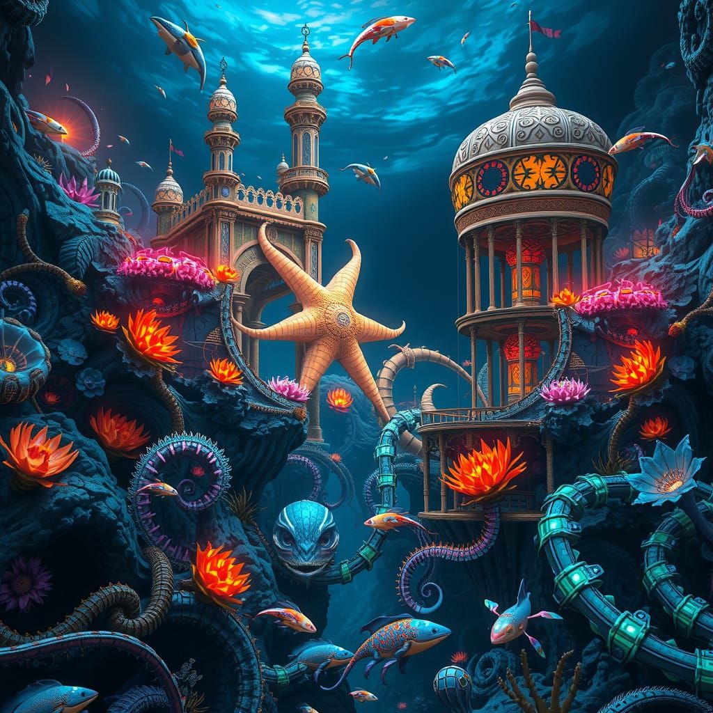 Bioluminescent Aquatic World in Digital Matte Painting Style