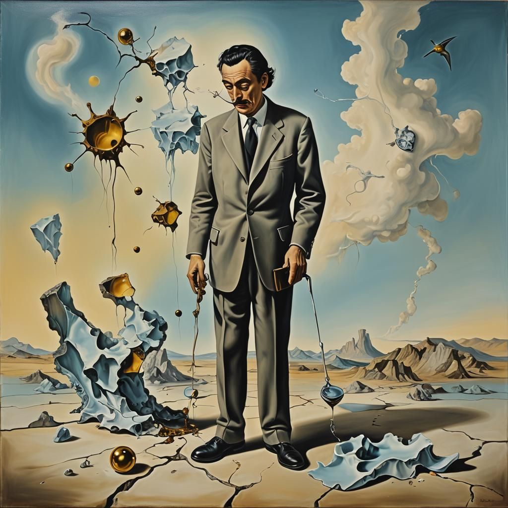 Surrealist Composition: Melting Clock on Canvas