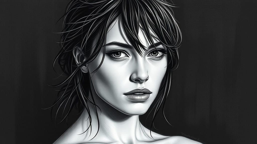 Woman in Minimalist Elegance on Black Background