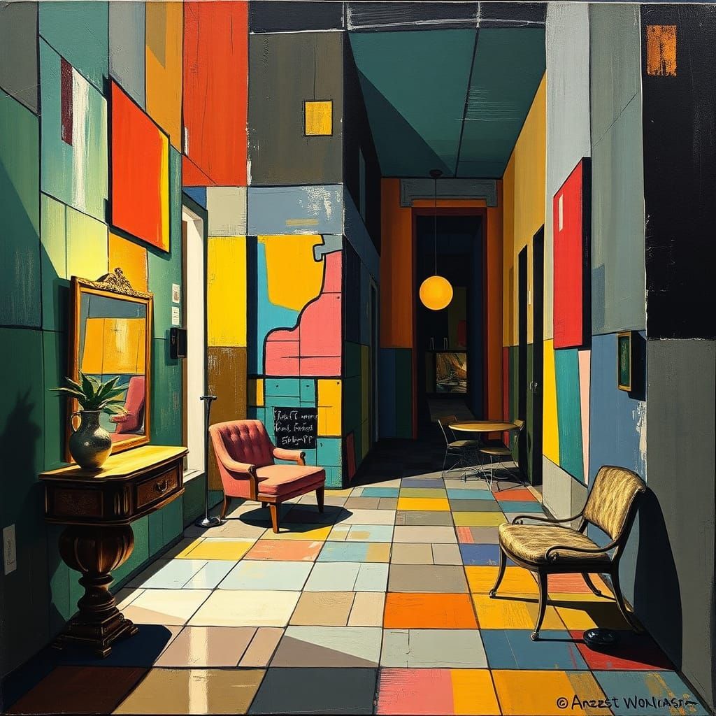 Delighted 3D Cubist Geometric Surrealism