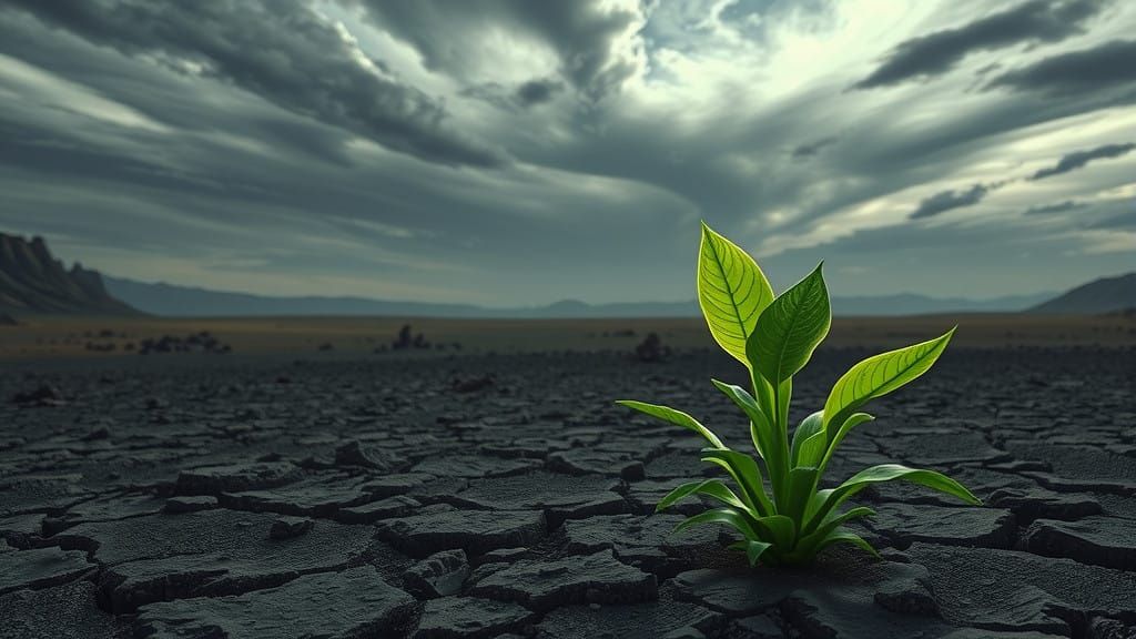 Vibrant Hope Emerges in Desolate Wasteland Landscape, in Bol...