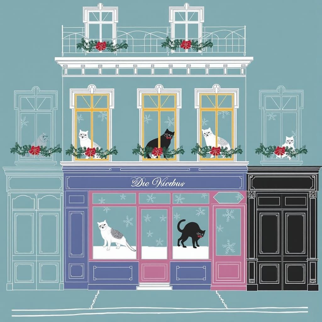 Chalk Art of French Boulangerie with Cats