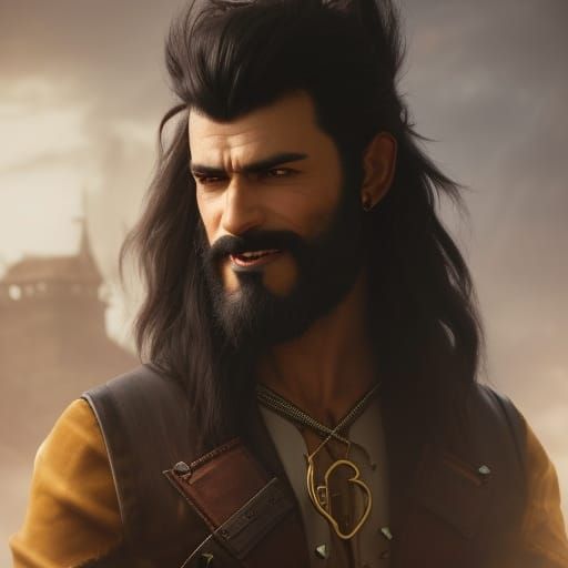 Smiling Vampire Pirate Portrait in Digital Art Style