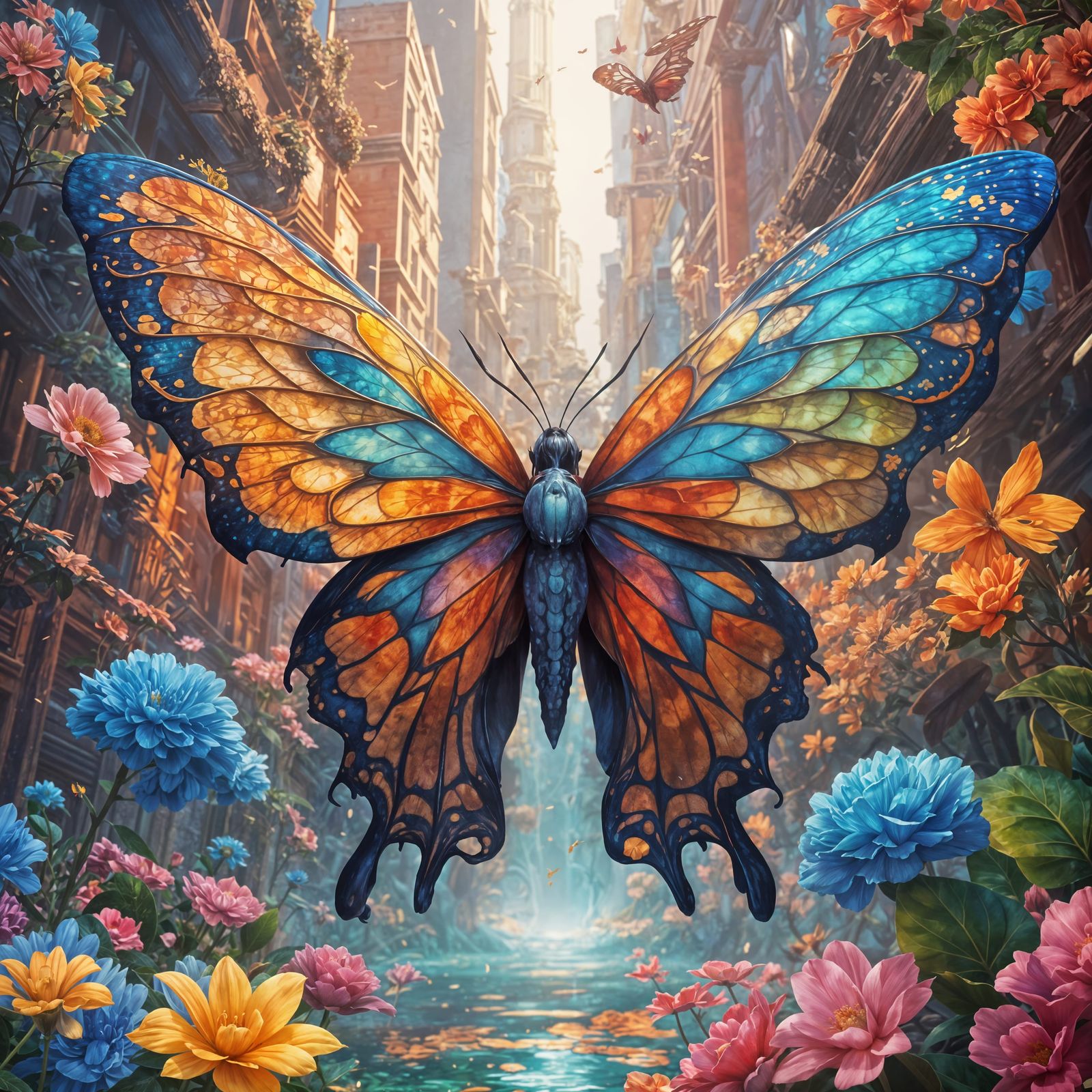 Vibrant Butterflies in a Kaleidoscope of Flowers