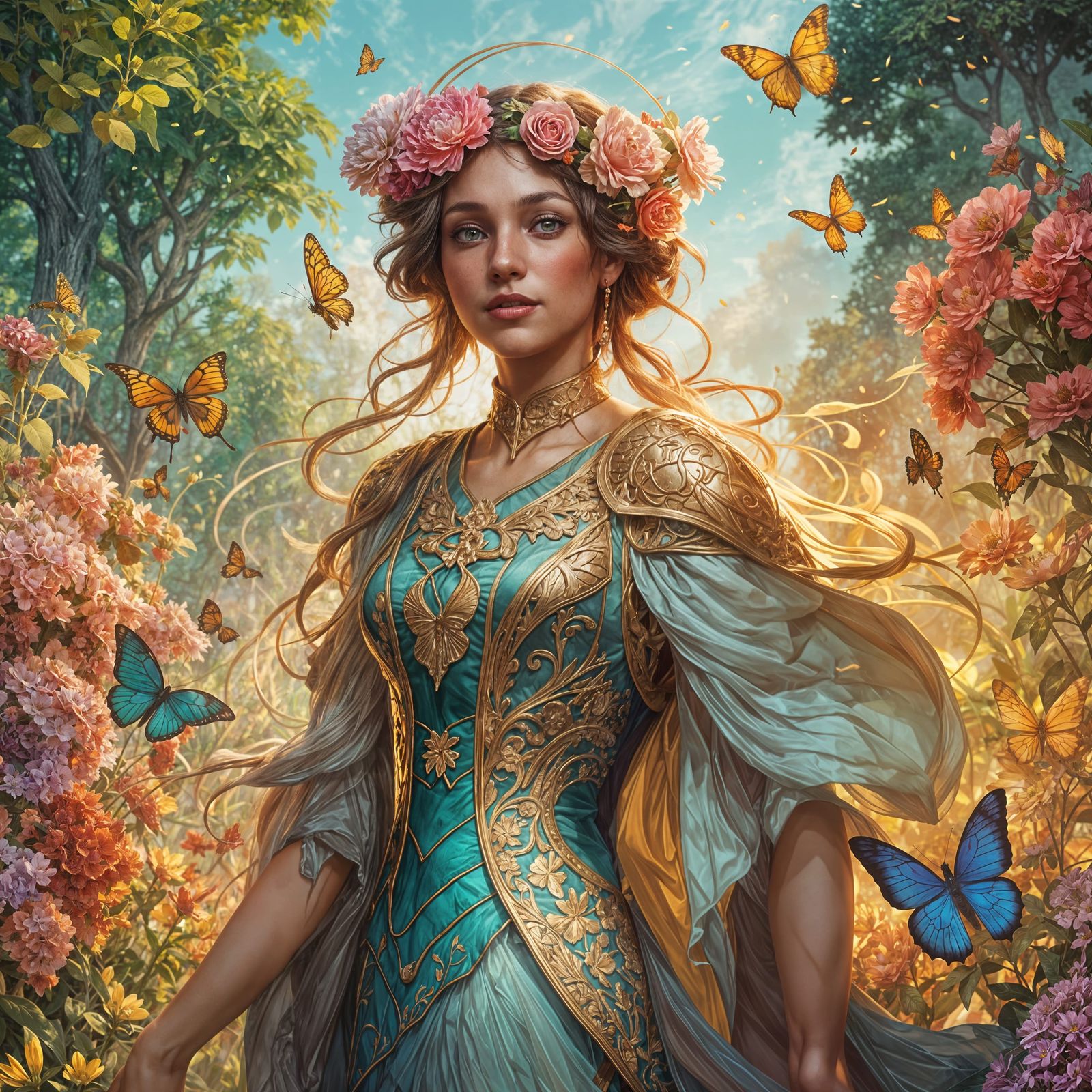 Vibrant Butterflies Amidst Whimsical Blooms