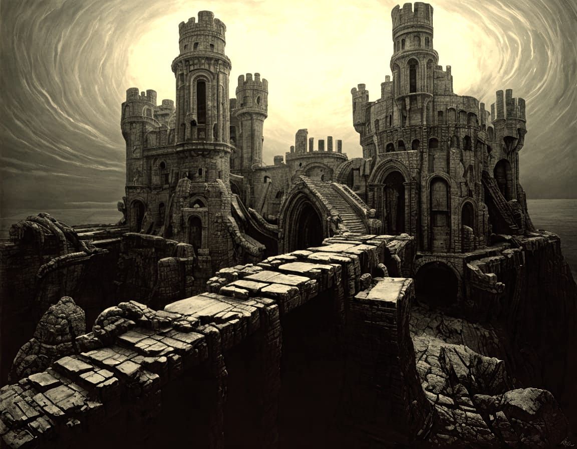 Surreal Castle Landscape in a Dark, Dreamlike Aesthetic