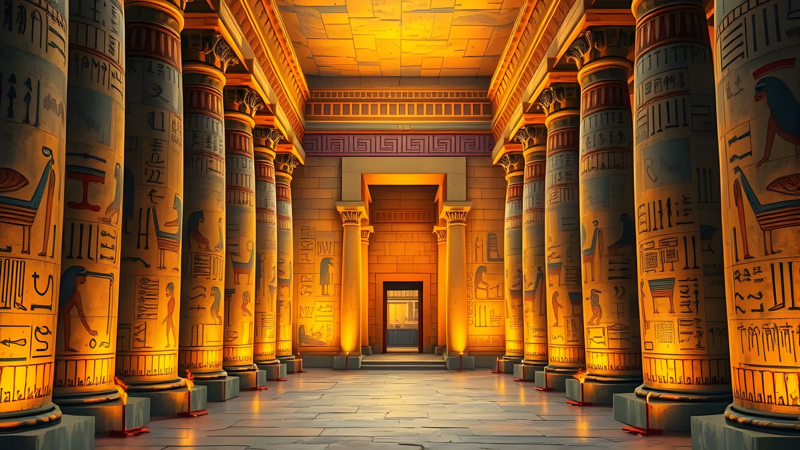 Ancient Egyptian Temple Hieroglyphics in Warm Golden Light