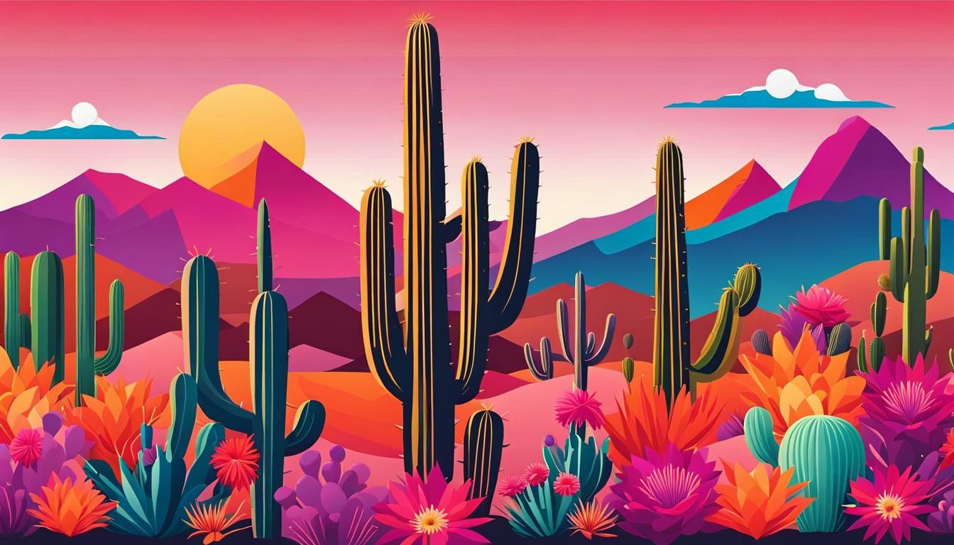 Vibrant Desert Landscape in Flat Vector Style