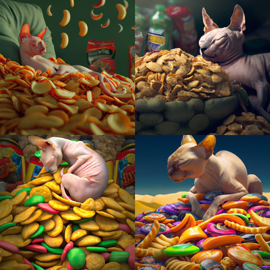Sphynx Cat Nap in Fritos: Digital Matte Painting