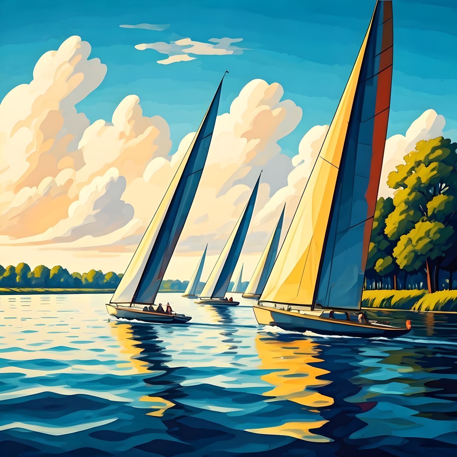 Art Deco Sailboat Regatta on River Elbe